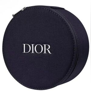 Dior Black Vanity Round Pouch Cosmetic Bag  Mirror New Authentic